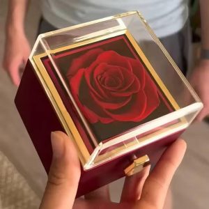 Luxury 360° Rotating Jewelry Box with Preserved Rose & Necklace